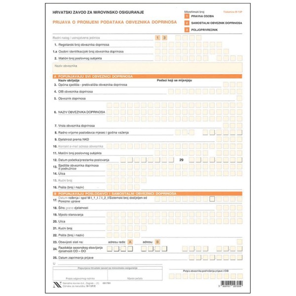 M-13 P PRIJAVA O PROMJENI PODATAKA OBVEZNIKA DOPRINOSA