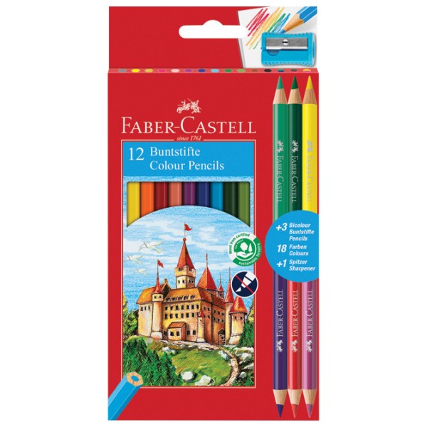 Boje drvene 12boja Faber Castell 110312 blister+3boje drvene obostrane i GRATIS Å¡iljilo