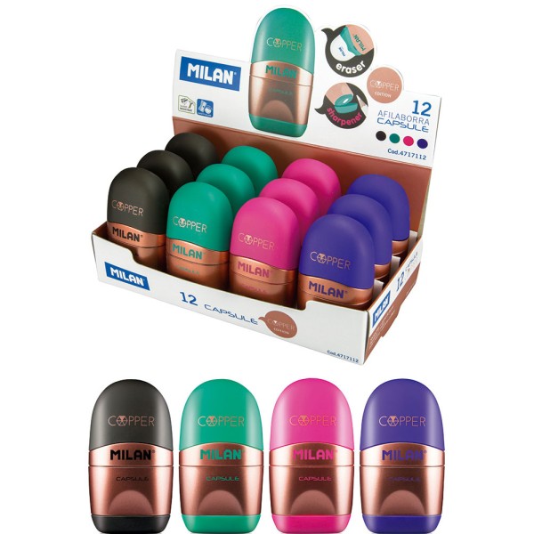 Gumica+šiljilo MILAN Capsule Copper plastično sa kućištem